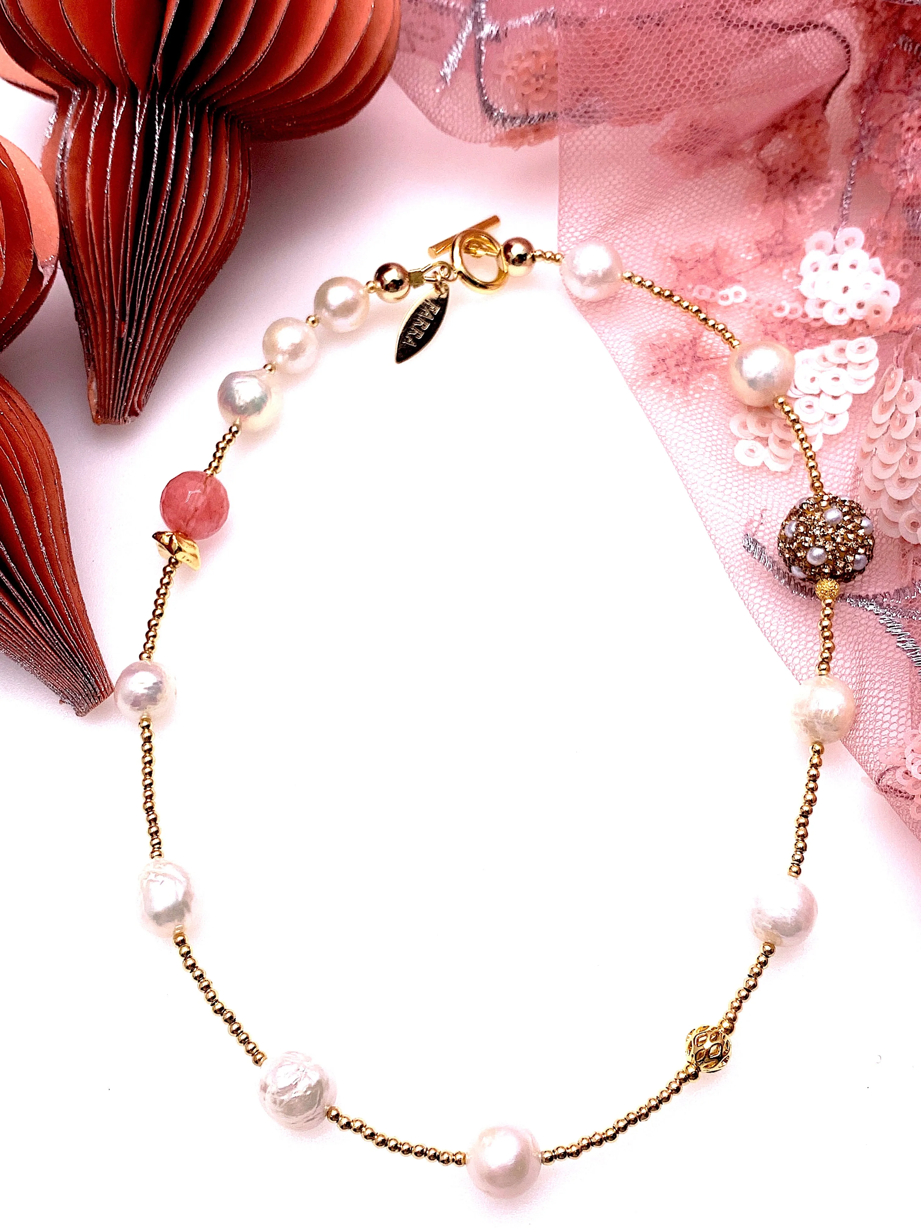 Freshwater Pearls With Watermelon Quartz Double Wrapped Bracelet GB004