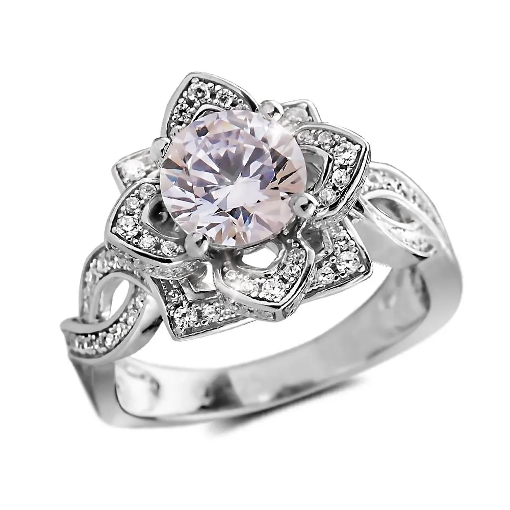 Garden Rose Rhodium Ring