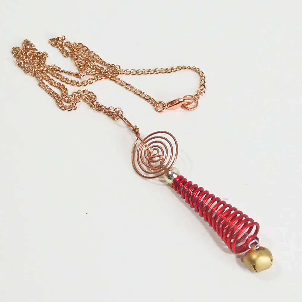 Gayle, Red Wire Christmas Tree Design, Copper Wire Pendant, Necklace