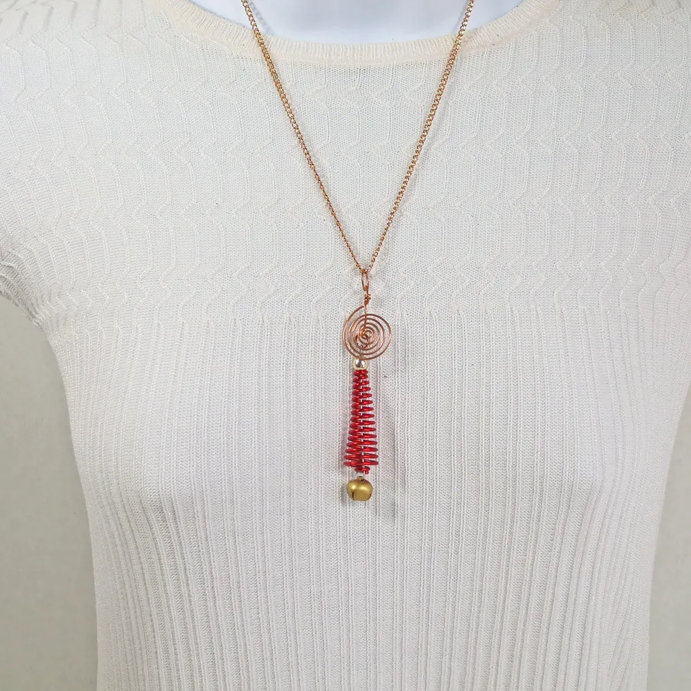 Gayle, Red Wire Christmas Tree Design, Copper Wire Pendant, Necklace