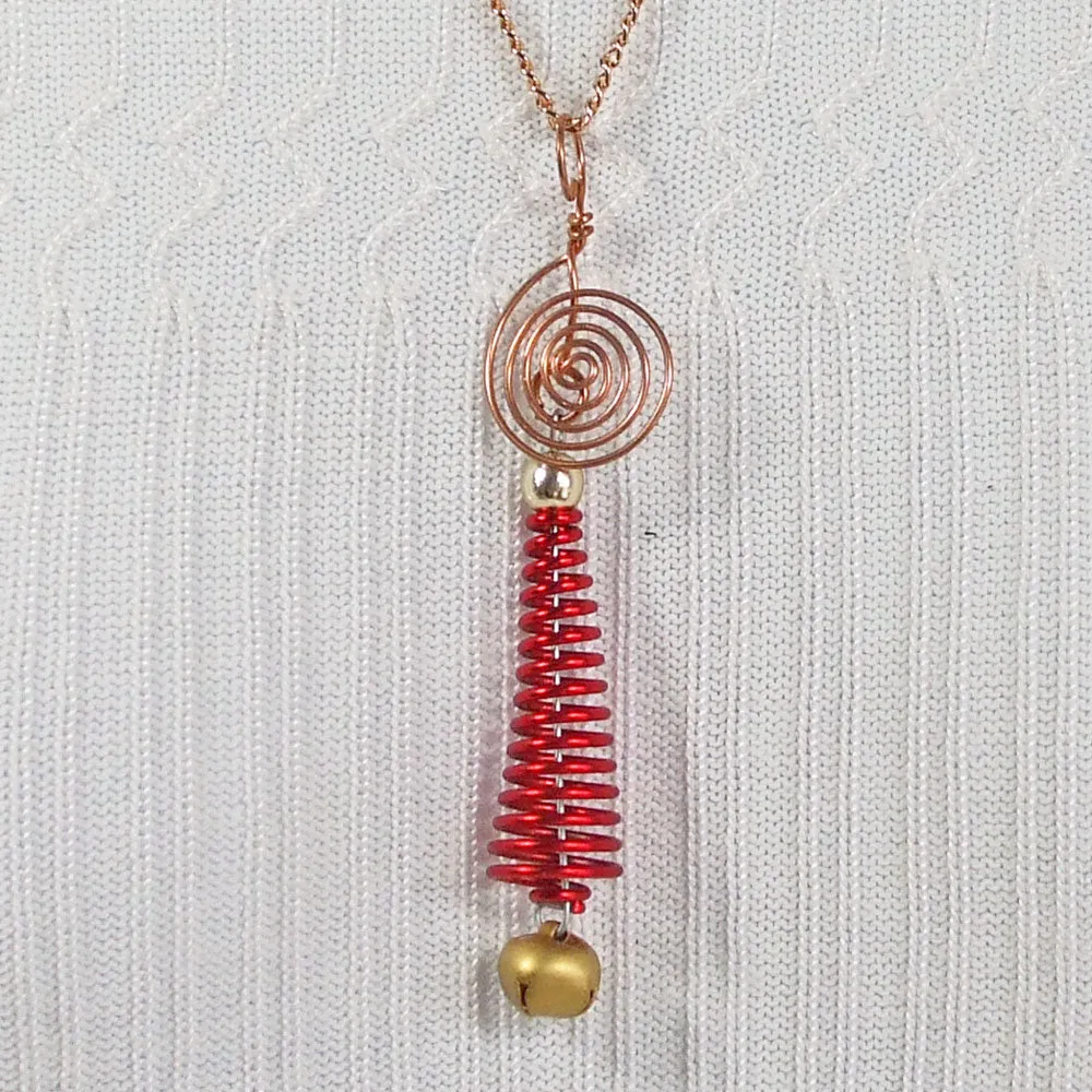 Gayle, Red Wire Christmas Tree Design, Copper Wire Pendant, Necklace