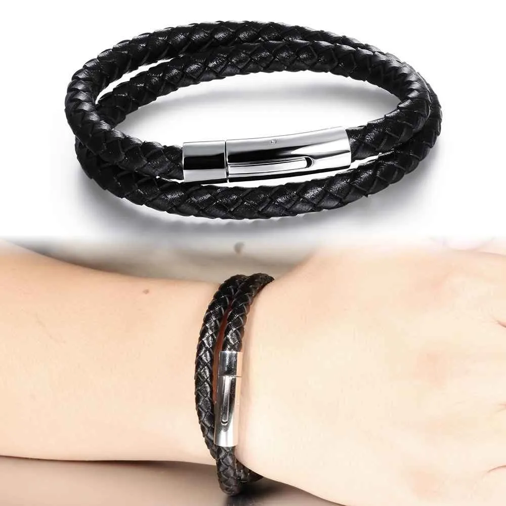 Genuine Leather And Stainless Steel Bracelet