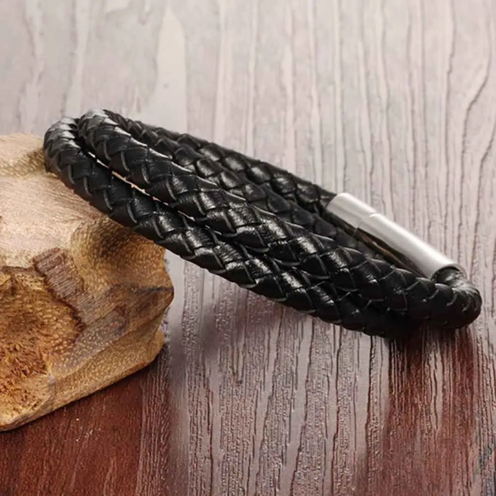 Genuine Leather And Stainless Steel Bracelet