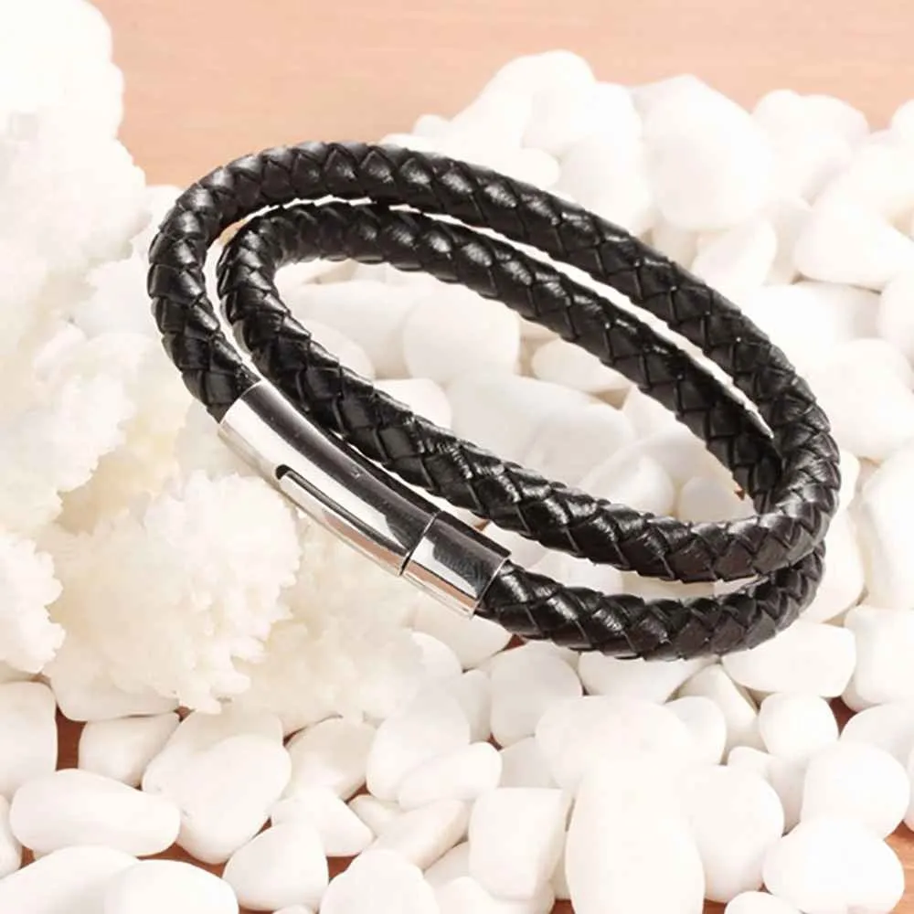 Genuine Leather And Stainless Steel Bracelet