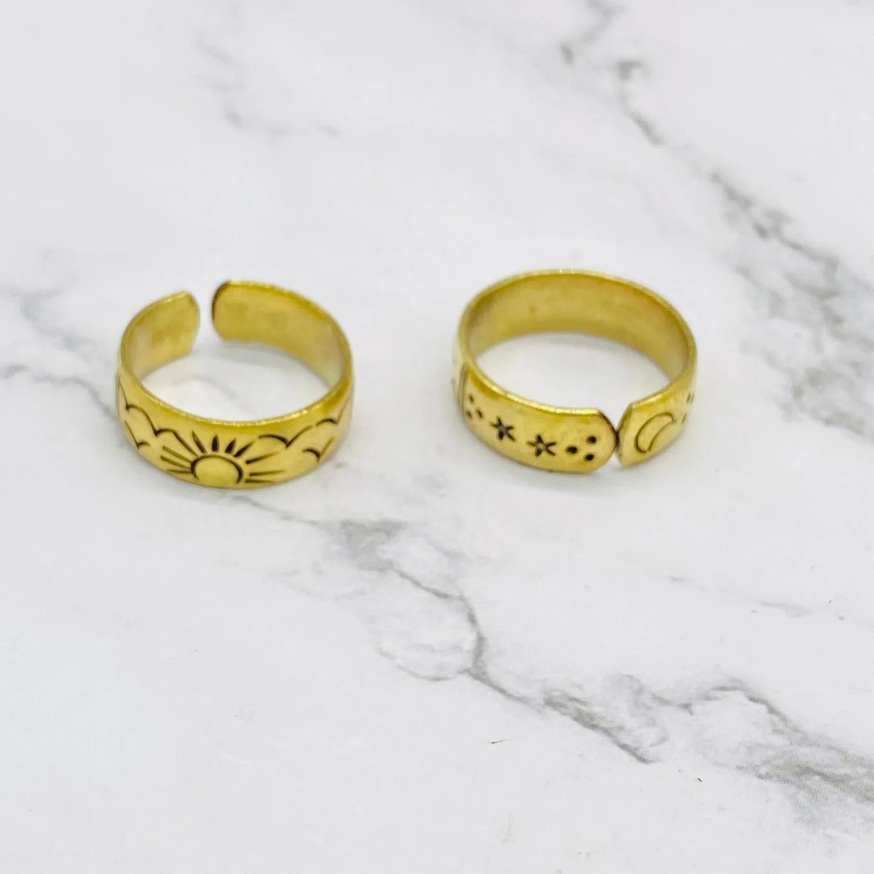 Gold Band Rings, Bohemian Gold Filled Adjustable Rings, Stackable Rings, Celestial Design Rings, Unisex Rings, Boho Style, Vintage Jewelry