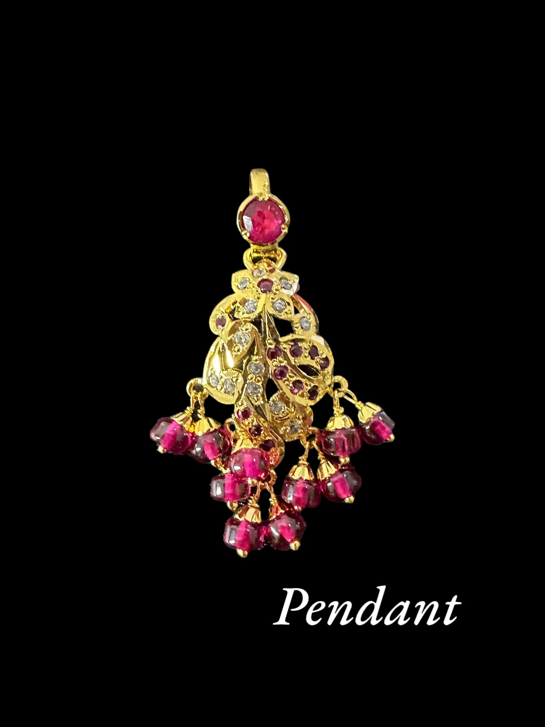 Gold plated jadau silver pendant set in rubies  ( READY TO SHIP )