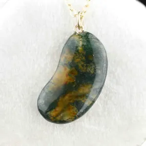 Gold Scottish Moss Agate Lucky Bean Pendant Necklace