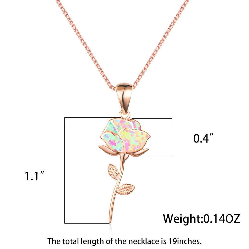 Gorgeous White Opal & Rose Flower Necklace - A Perfect Gift for the Romantic Woman in Your Life!