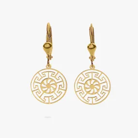 Greek Key Leverback Earrings | 14K Solid Gold