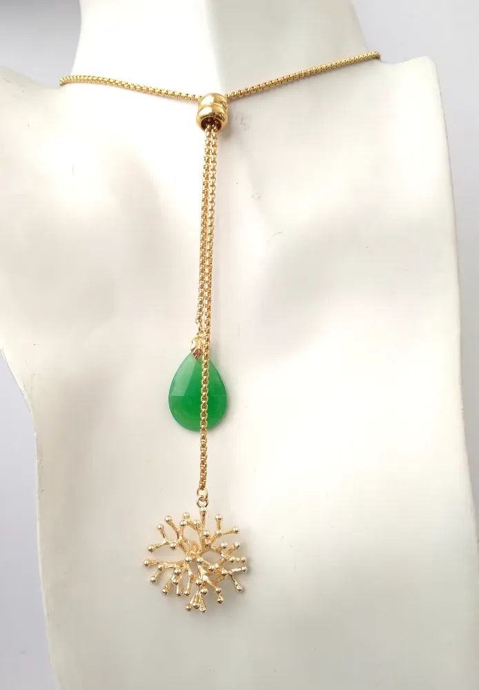 Green Jade with Round Branch Coral Slider Necklace