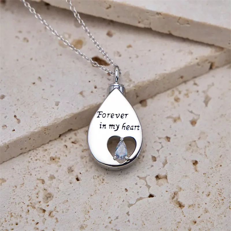 Heart Teardrop Urn Cremation for Ashes Memorial Keepsake 925 Sterling Silver Pendant Necklace for Women Men