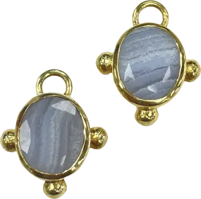 Heavenly London Gold / Blue Agate Oval Detachable Drops For Huggies/hoop Earrings