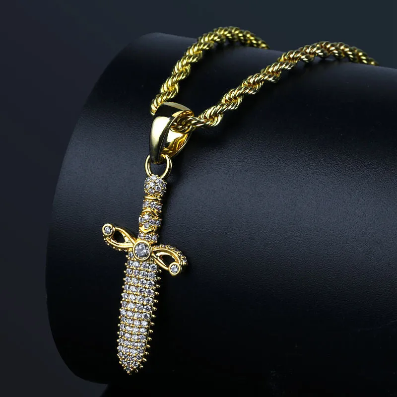 Iced Out Sword Pendant - Gold