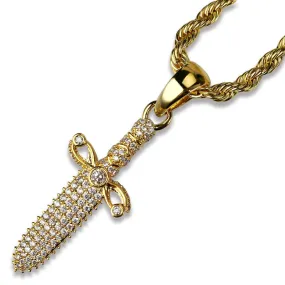 Iced Out Sword Pendant - Gold