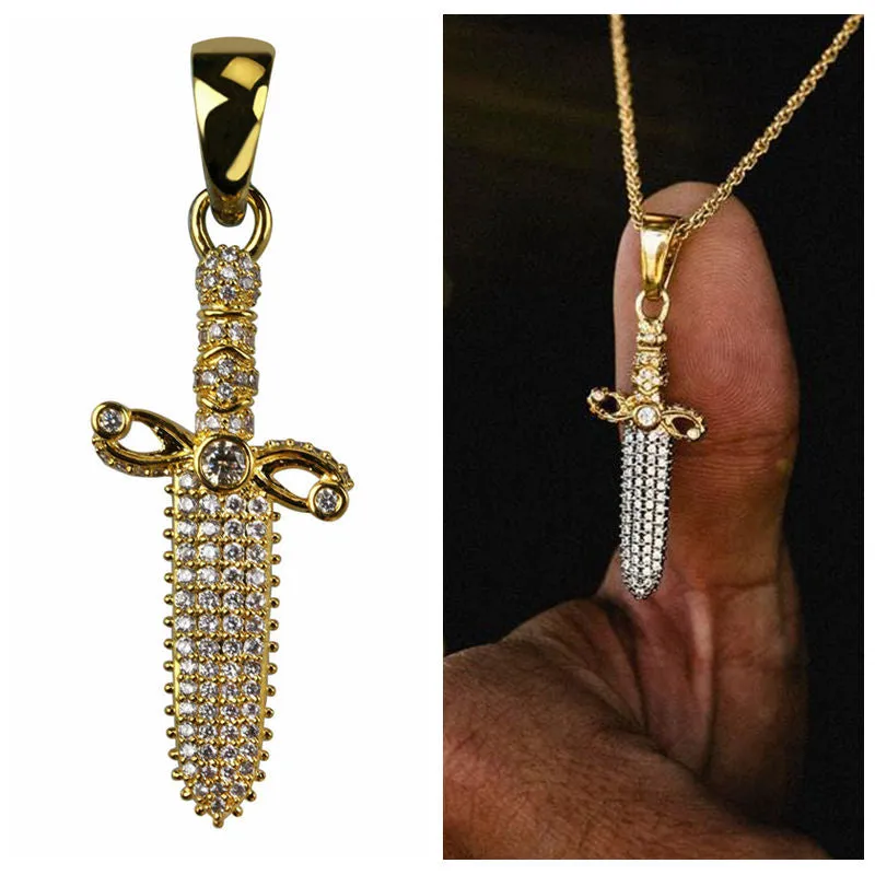 Iced Out Sword Pendant - Gold