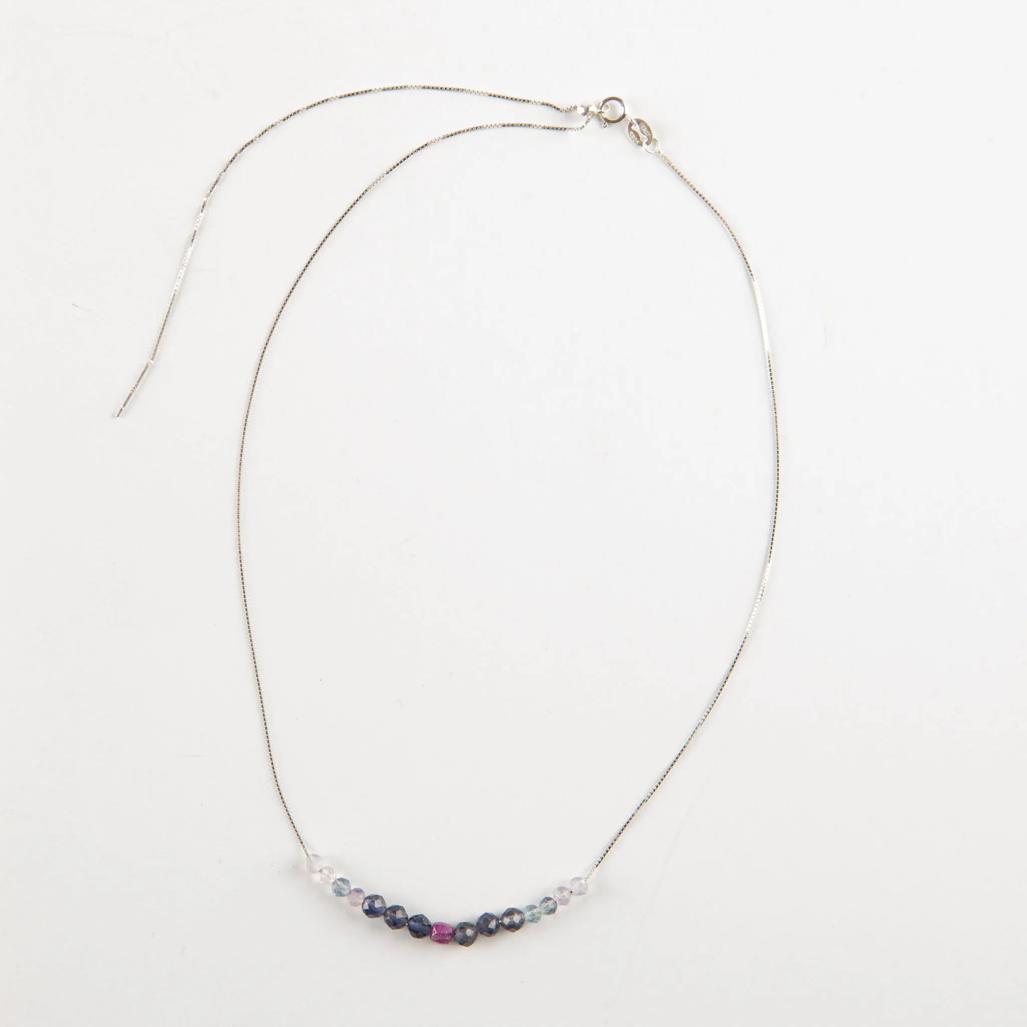 Iolite, Ruby & Flourite Adjustable Slide Chain Gemstone Necklace