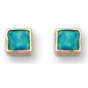 Israeli Gold Stud Earrings with blue opal.