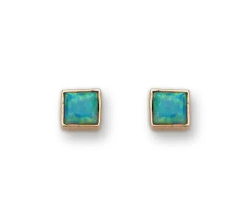 Israeli Gold Stud Earrings with blue opal.