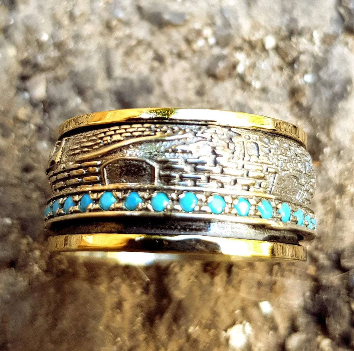 Jerusalem Ring / spinner ring for woman /  ring silver gold 9kt  / Israeli jewelry / meditation rings / Israeliche schmuck