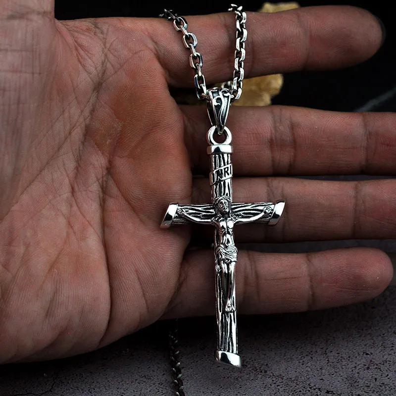 Jesus Cross 925 Sterling Silver Retro Pendant Necklace