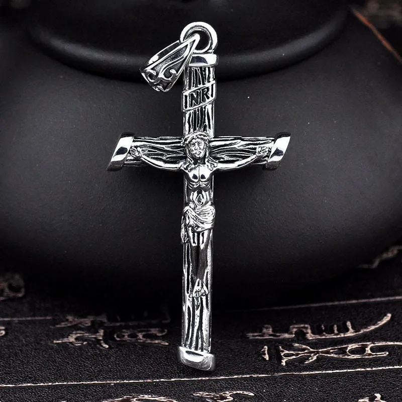 Jesus Cross 925 Sterling Silver Retro Pendant Necklace