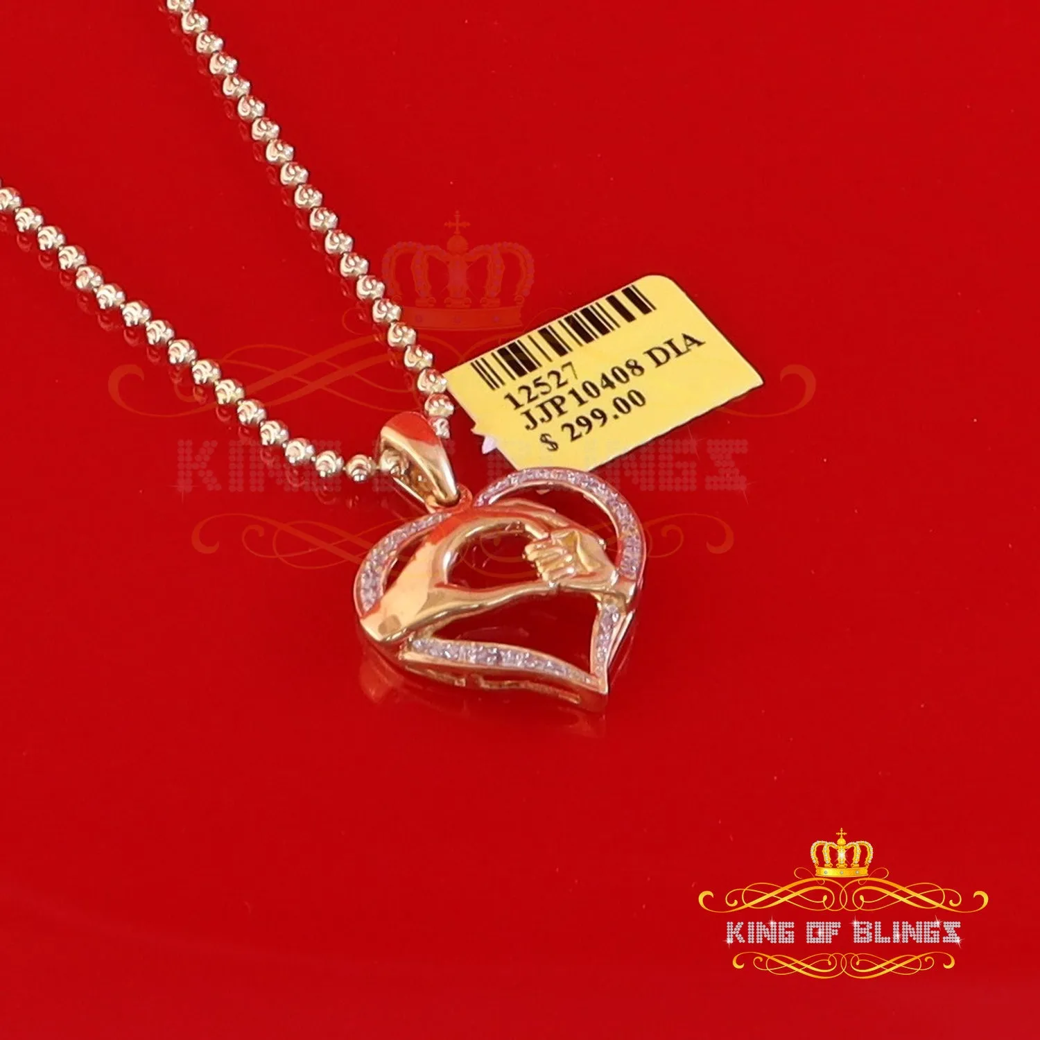 King Of Bling's Real 0.10ct Diamond Sterling Silver Heart In MOM'S CARE Necklace Yellow Pendant