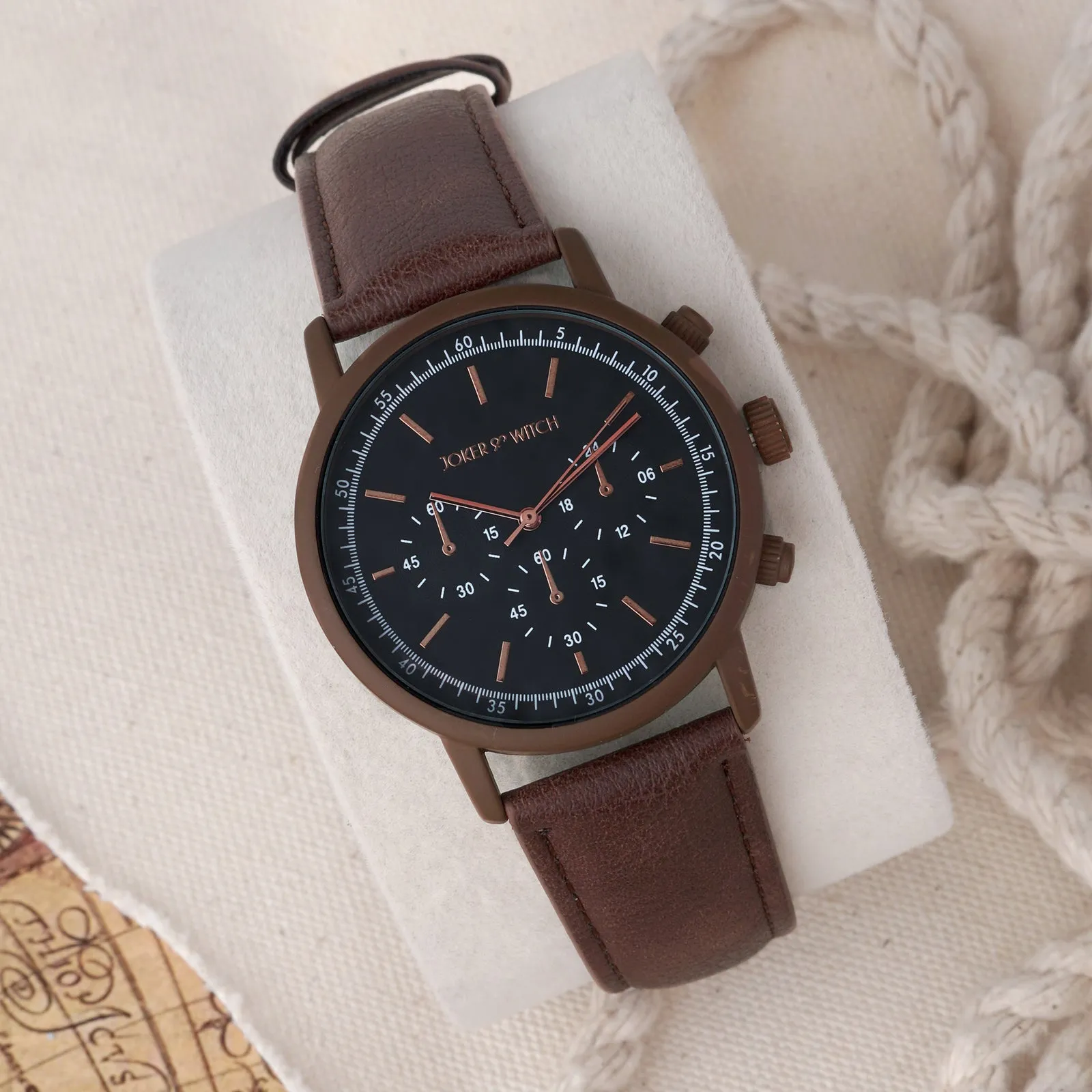 Laanda Black Dial Dark Brown Pu Strap Watch