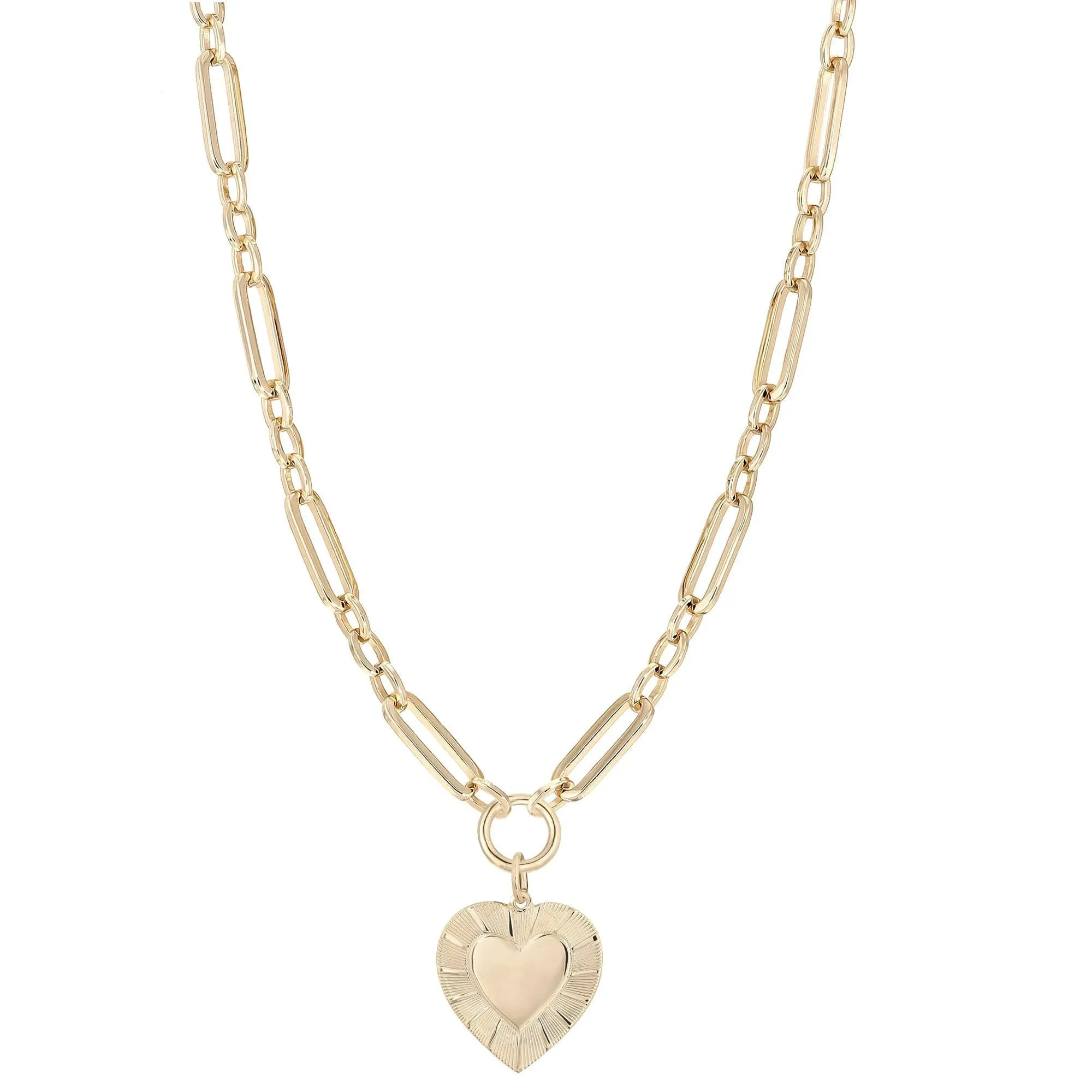 Large Multi Link Chain & Heart Pendant Necklace