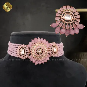 Lightweight Polki Choker Set - Pink