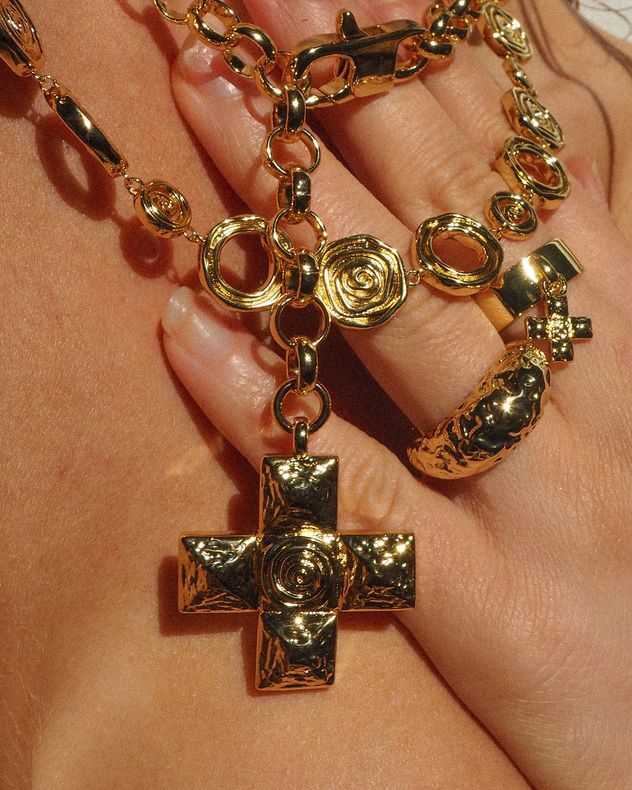 Molten Cross Pendant Necklace- Gold