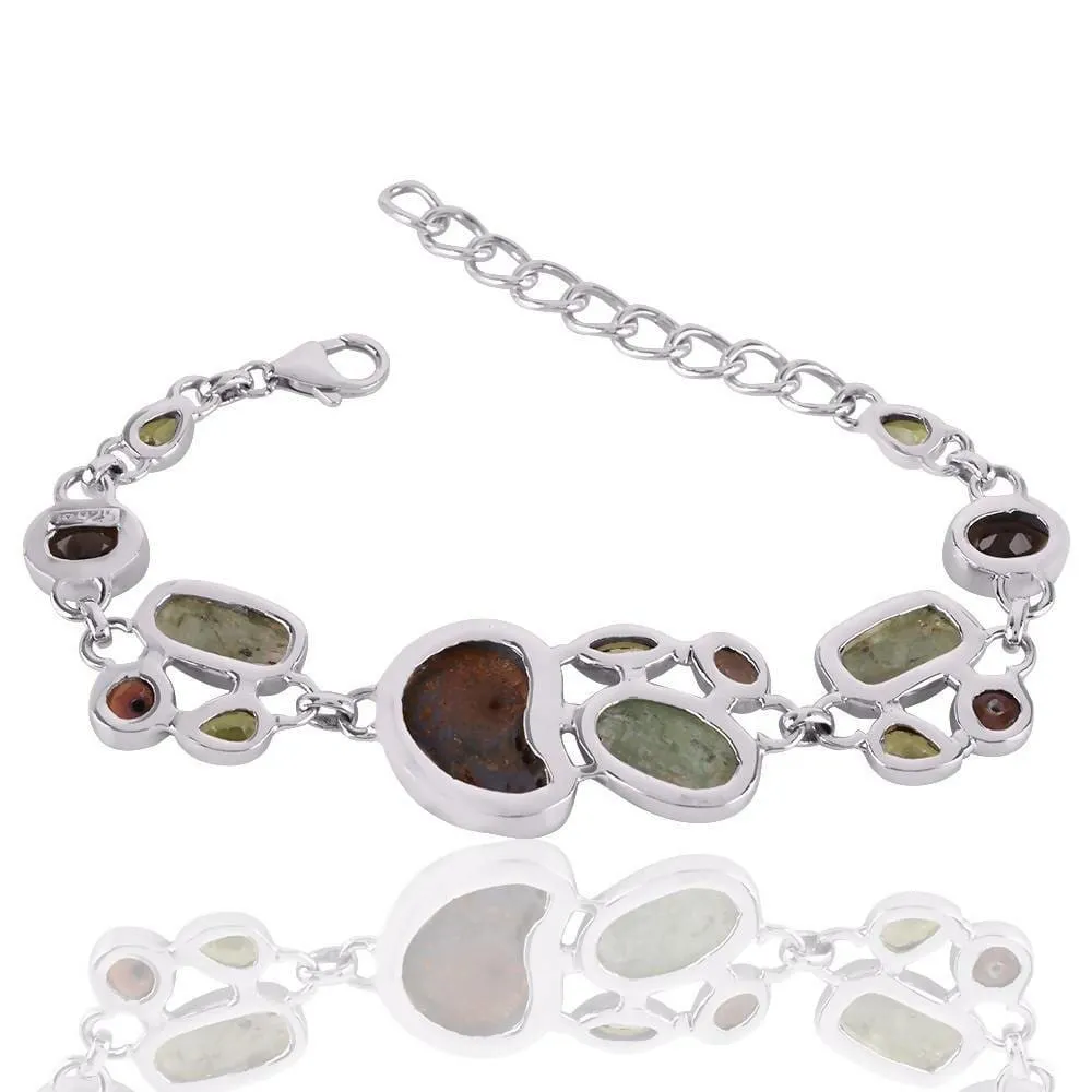 Multi Stone Handcrafted 925 Sterling Silver Bracelet, Birthstone Bracelet Jewelry