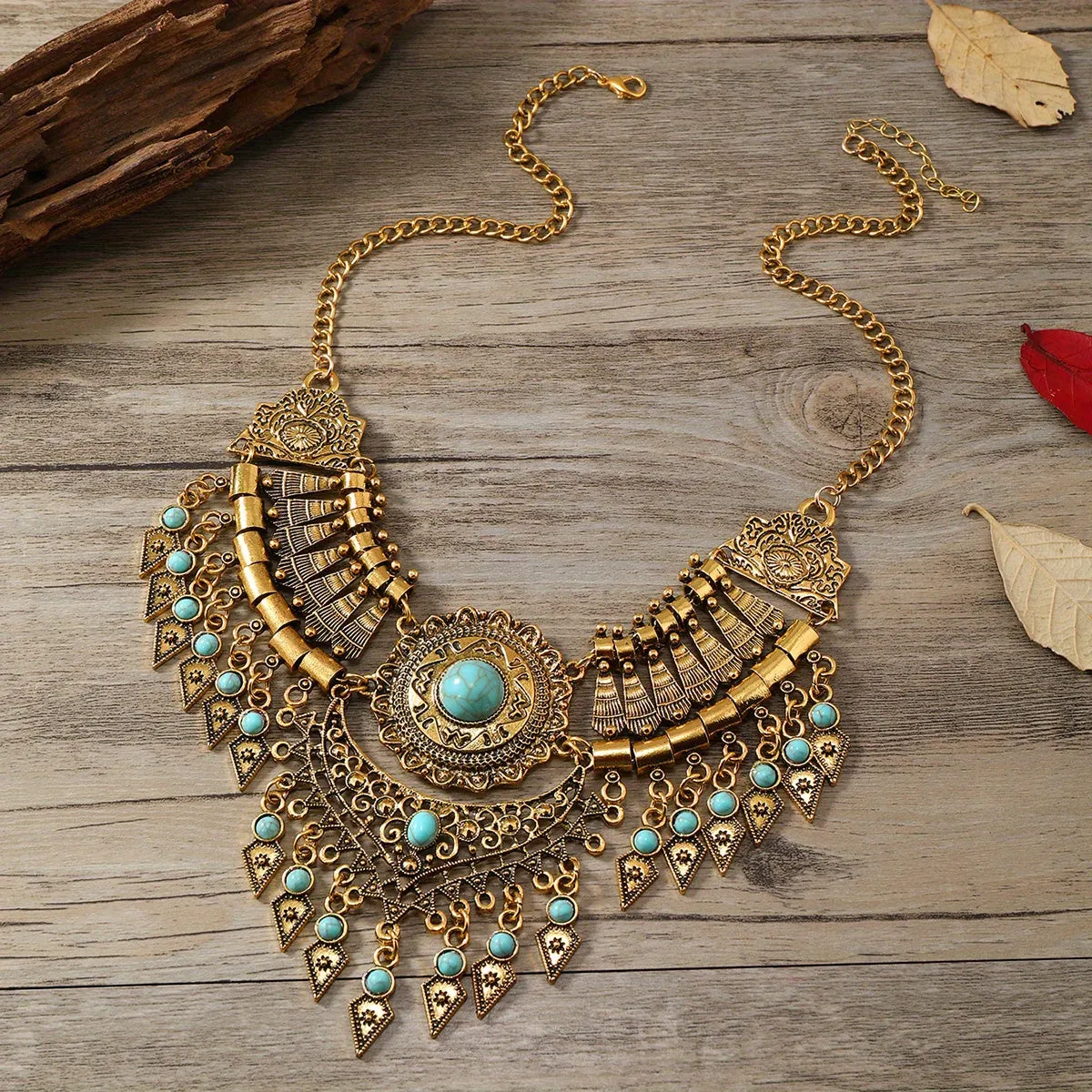 Multilayer Vintage Style Chunky Necklace With Tassel Pendant Clavicle Chain Women's Ethnic Style Necklace