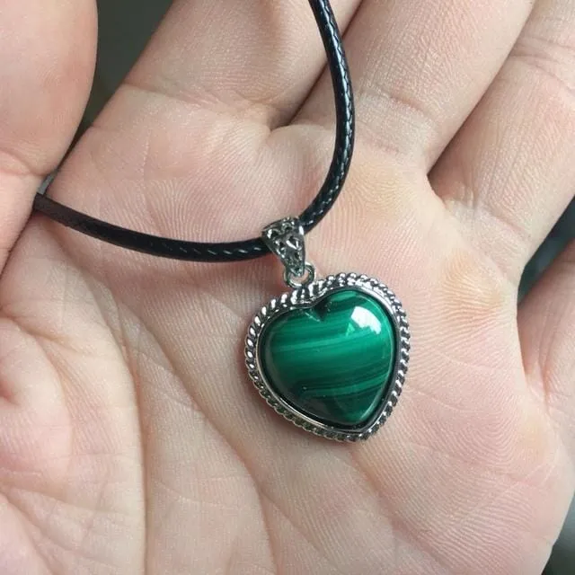 Natural Malachite Stone Pendant (Heart)