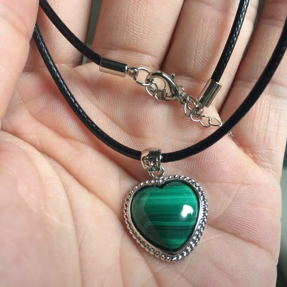 Natural Malachite Stone Pendant (Heart)