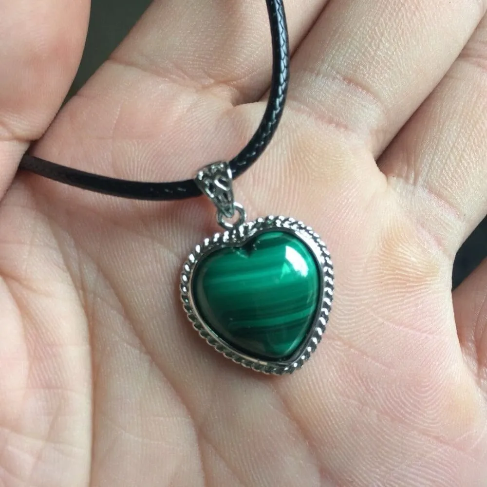 Natural Malachite Stone Pendant (Heart)