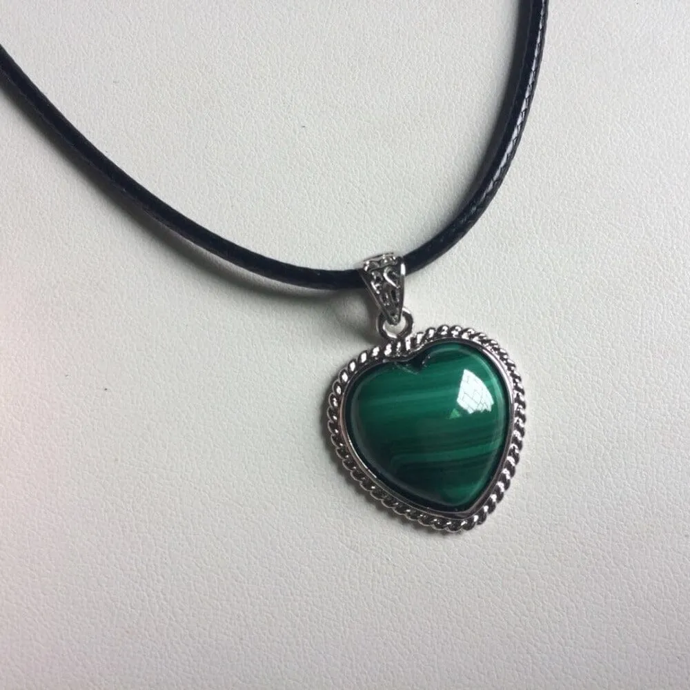 Natural Malachite Stone Pendant (Heart)