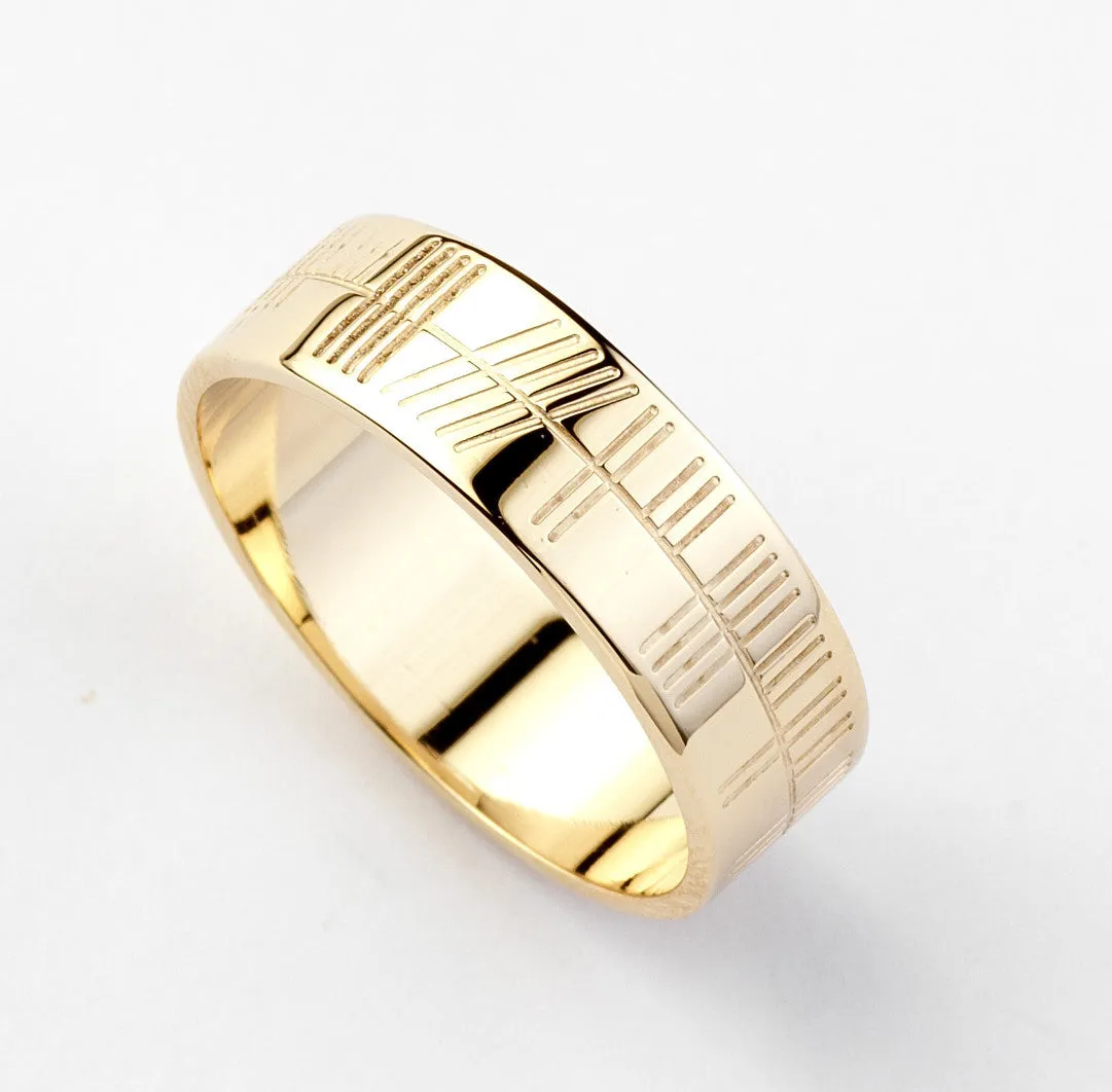 Ogham Gold Ring - Wide