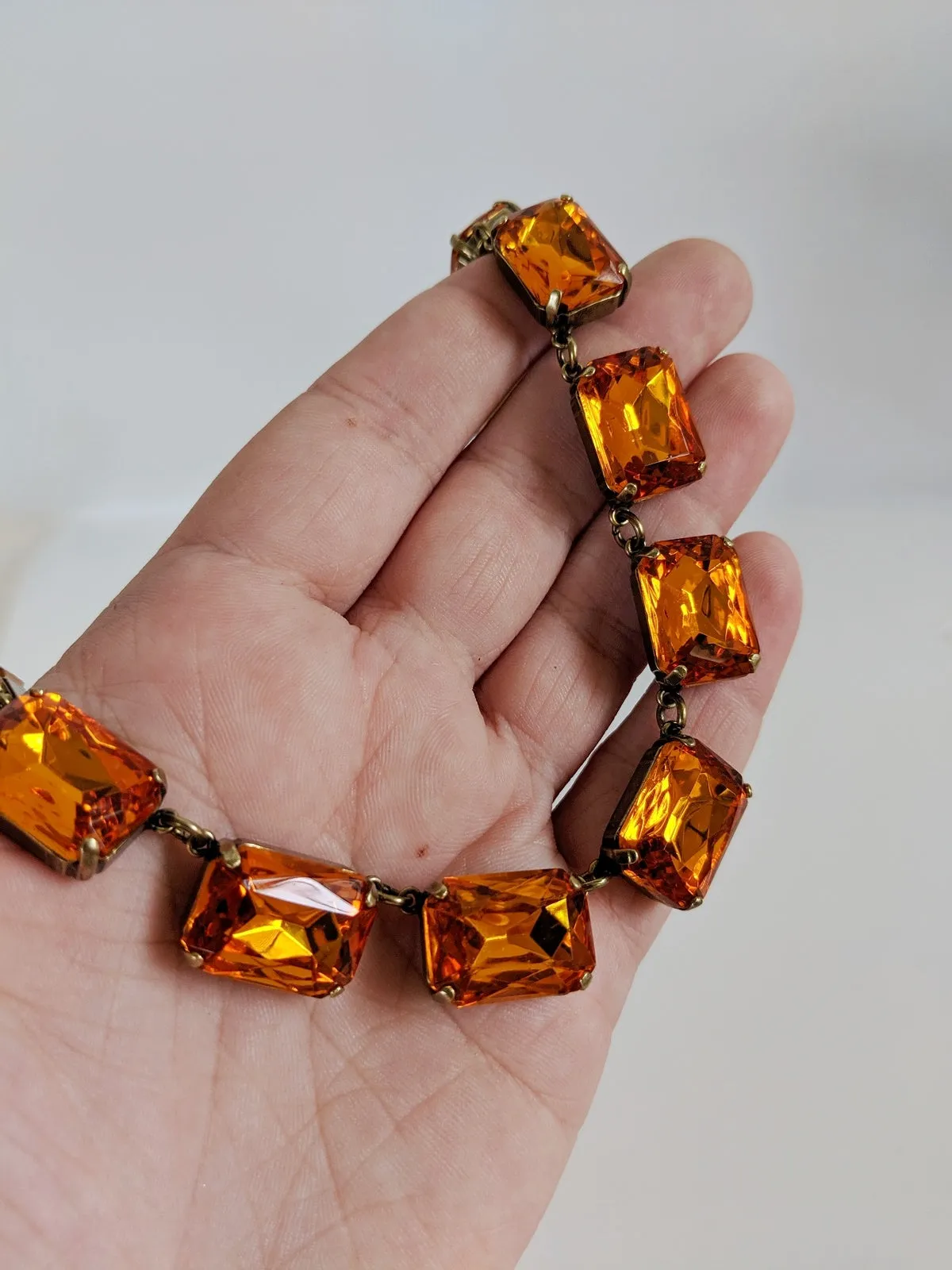 Orange Topaz Collet Necklace - Large Octagon