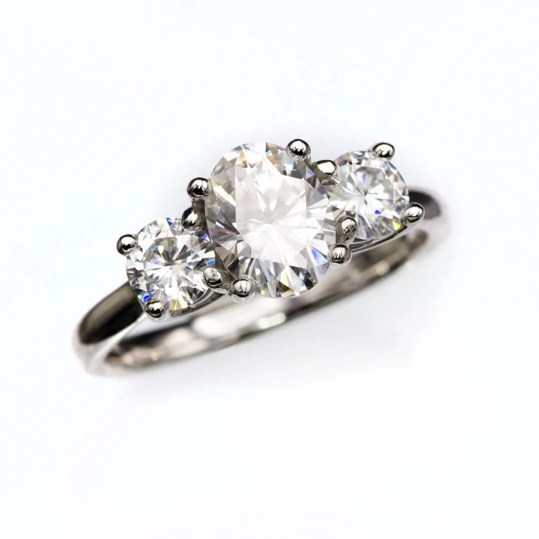 Oval Moissanite 3 Stone Prong Set Engagement Ring