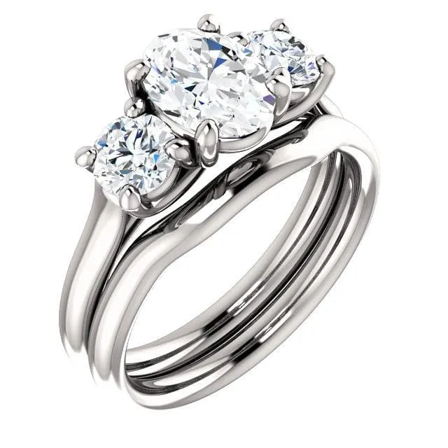 Oval Moissanite 3 Stone Prong Set Engagement Ring