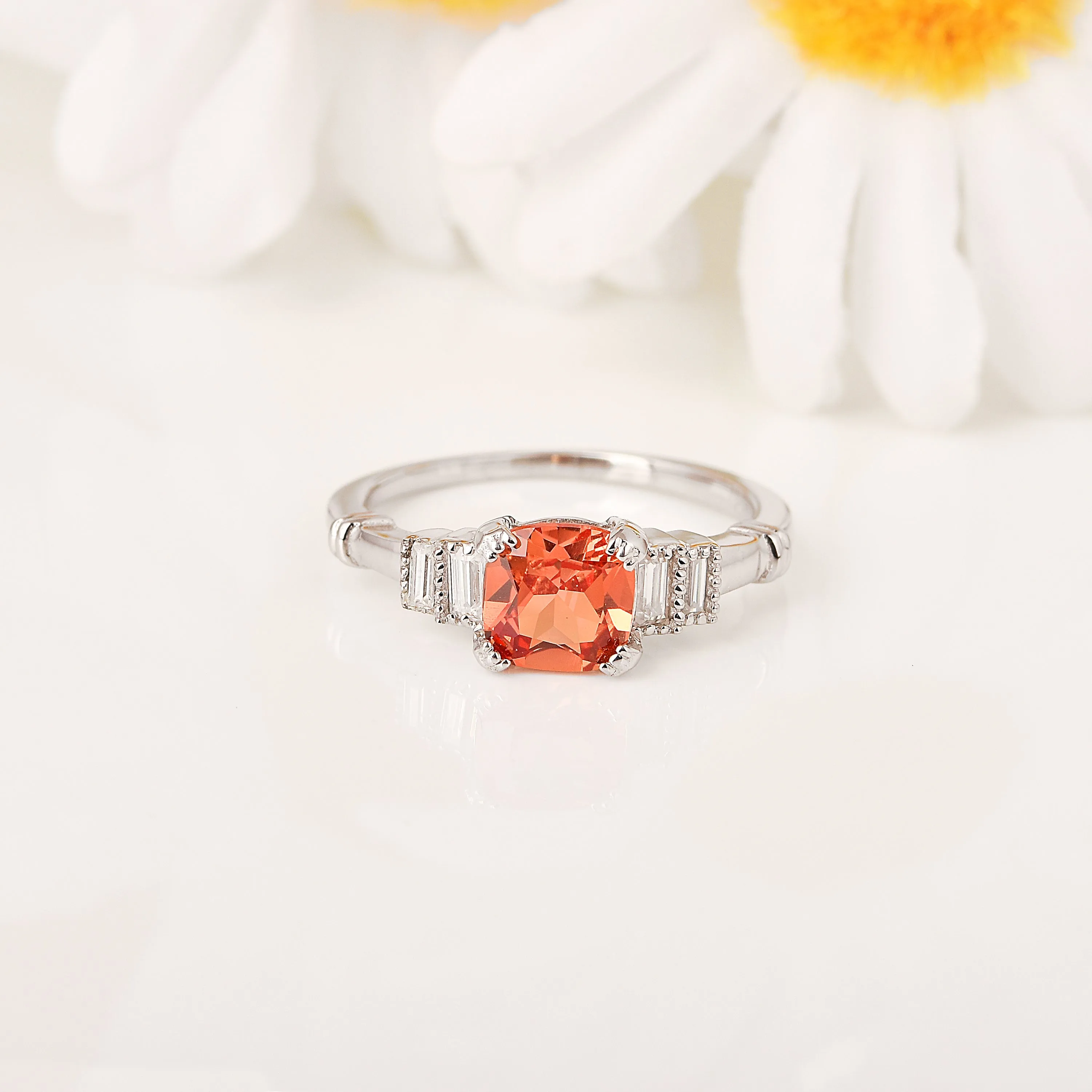 Peach Sapphire Statement Ring