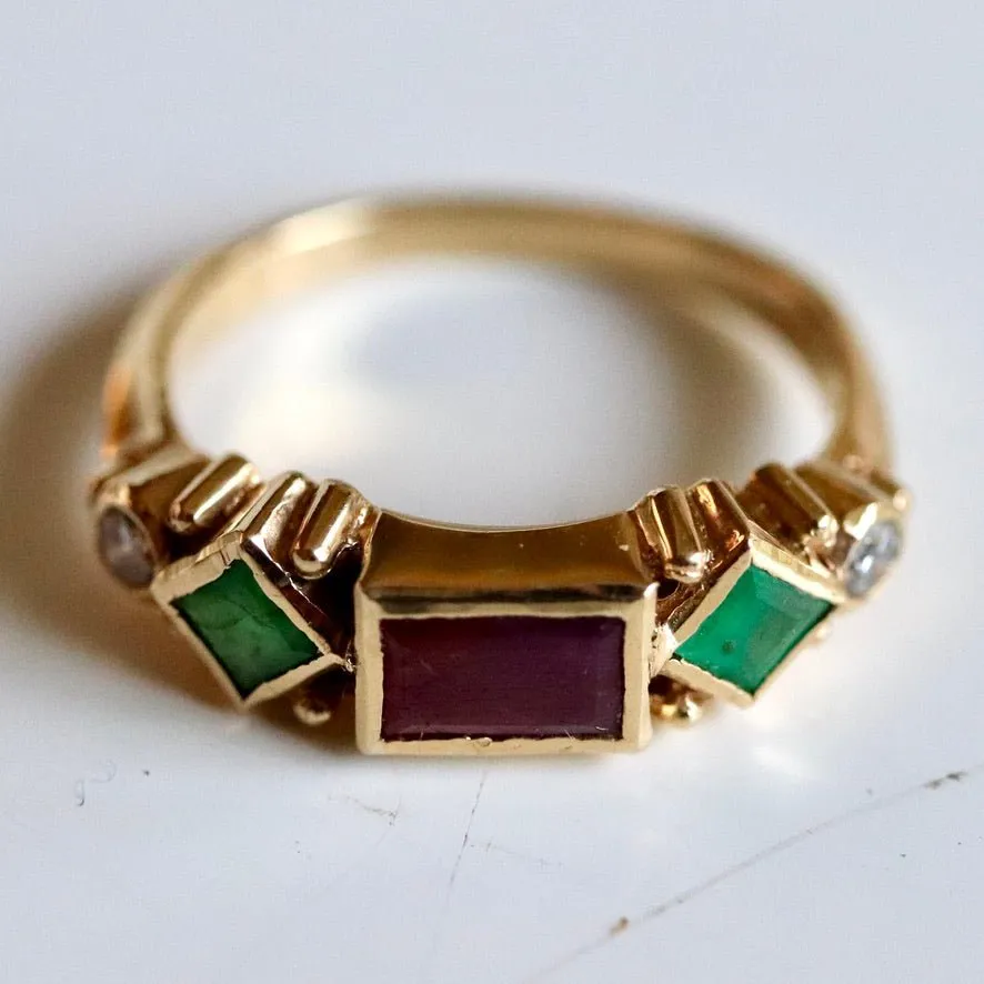 Pollaiuolo 14k Gold, Ruby, Emerald and Diamond Ring