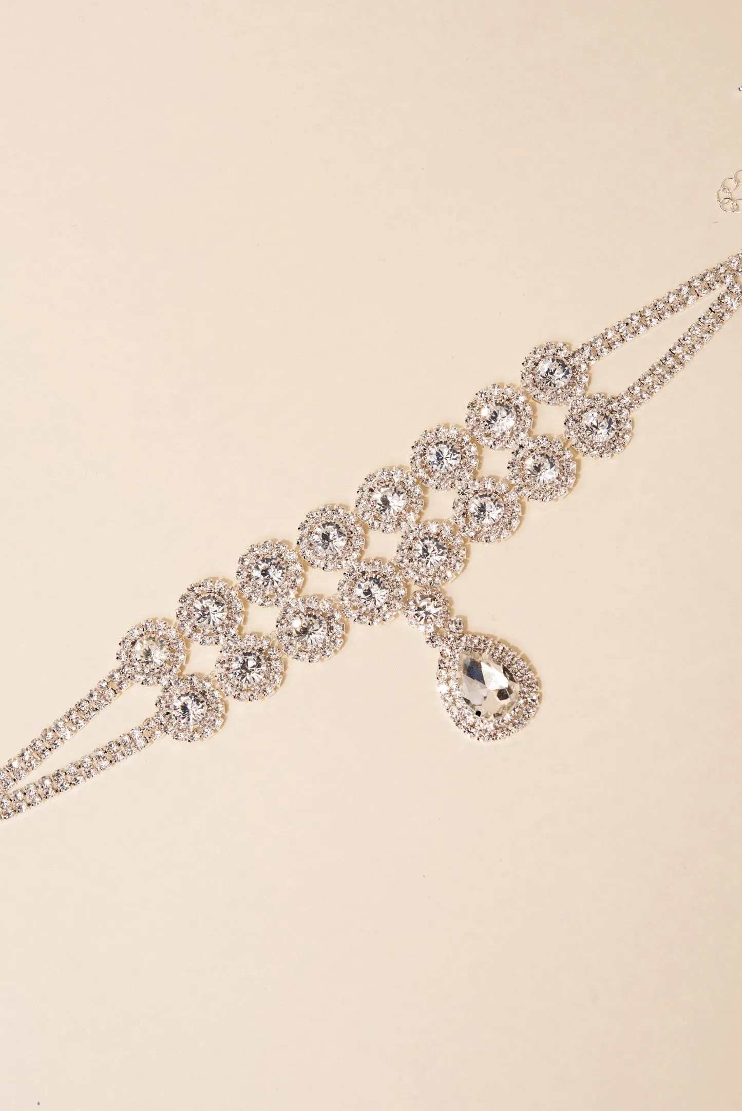 Raina Double Layer Halo Rhinestone Teardrop Choker