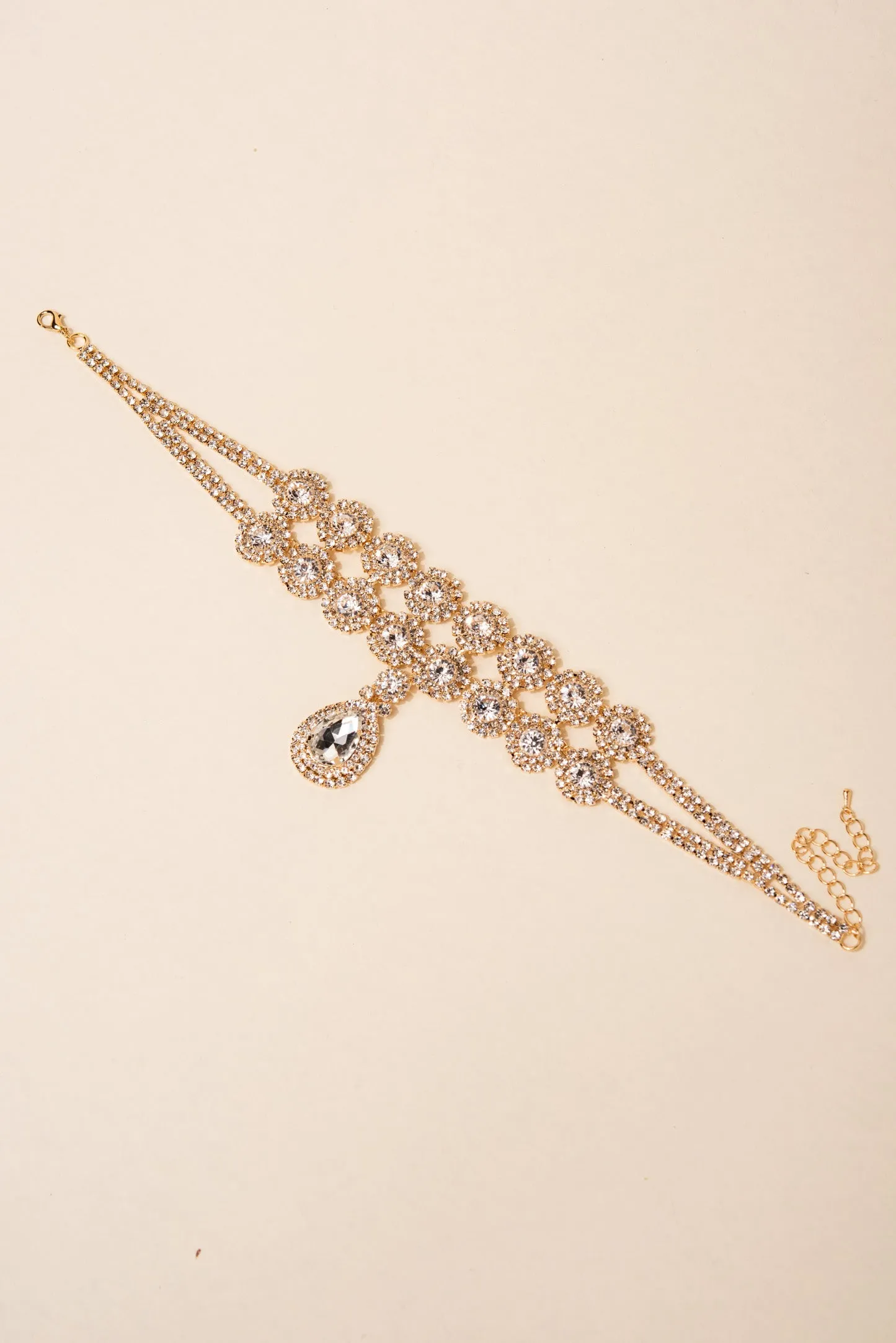 Raina Double Layer Halo Rhinestone Teardrop Choker