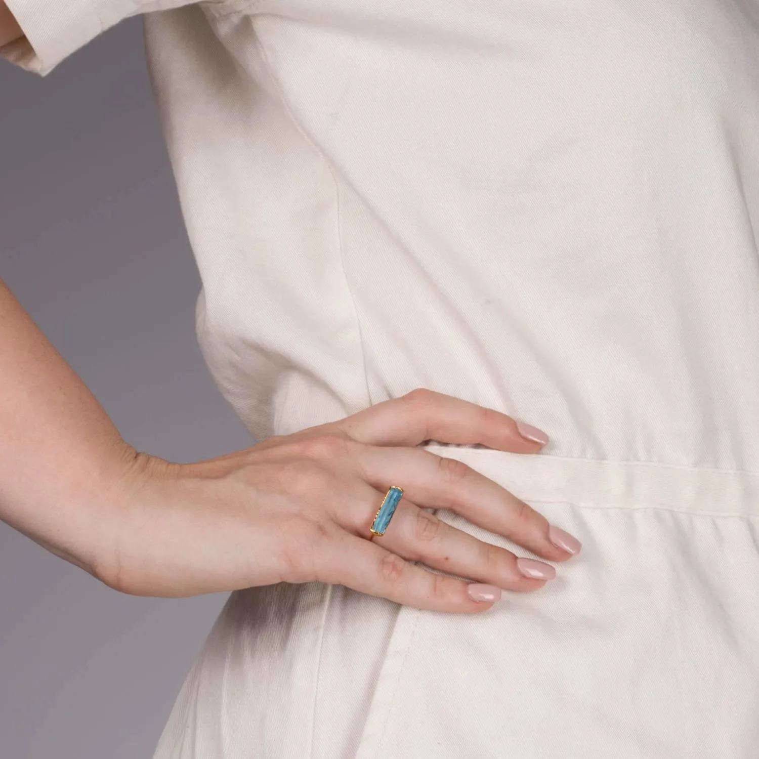 Raw Aquamarine Bar Ring in Sterling Silver