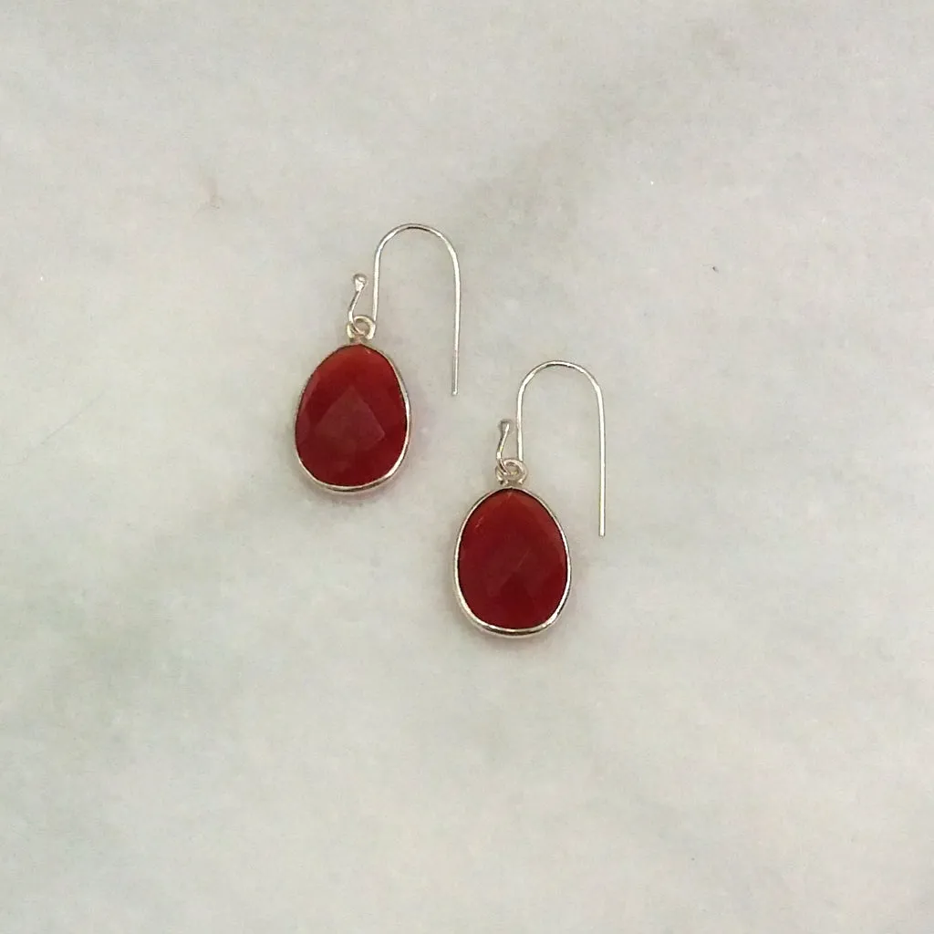 Red Carnelian Single Drop Hook Earrings