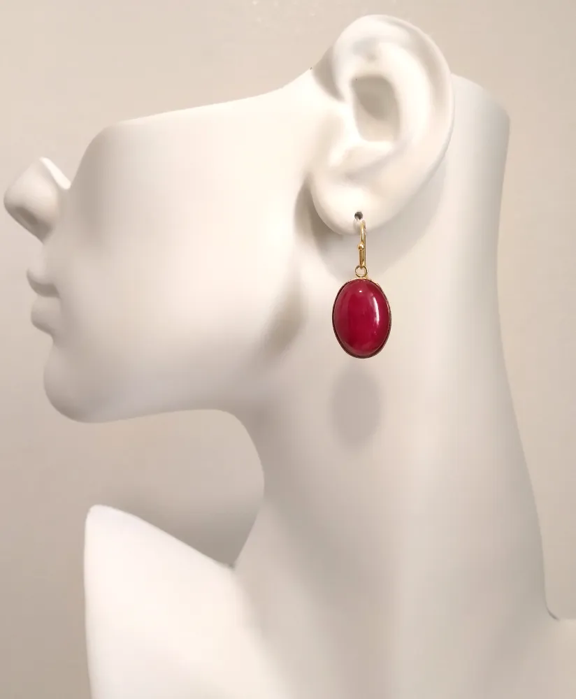 Red Jade Single Gem Drop  Earrings