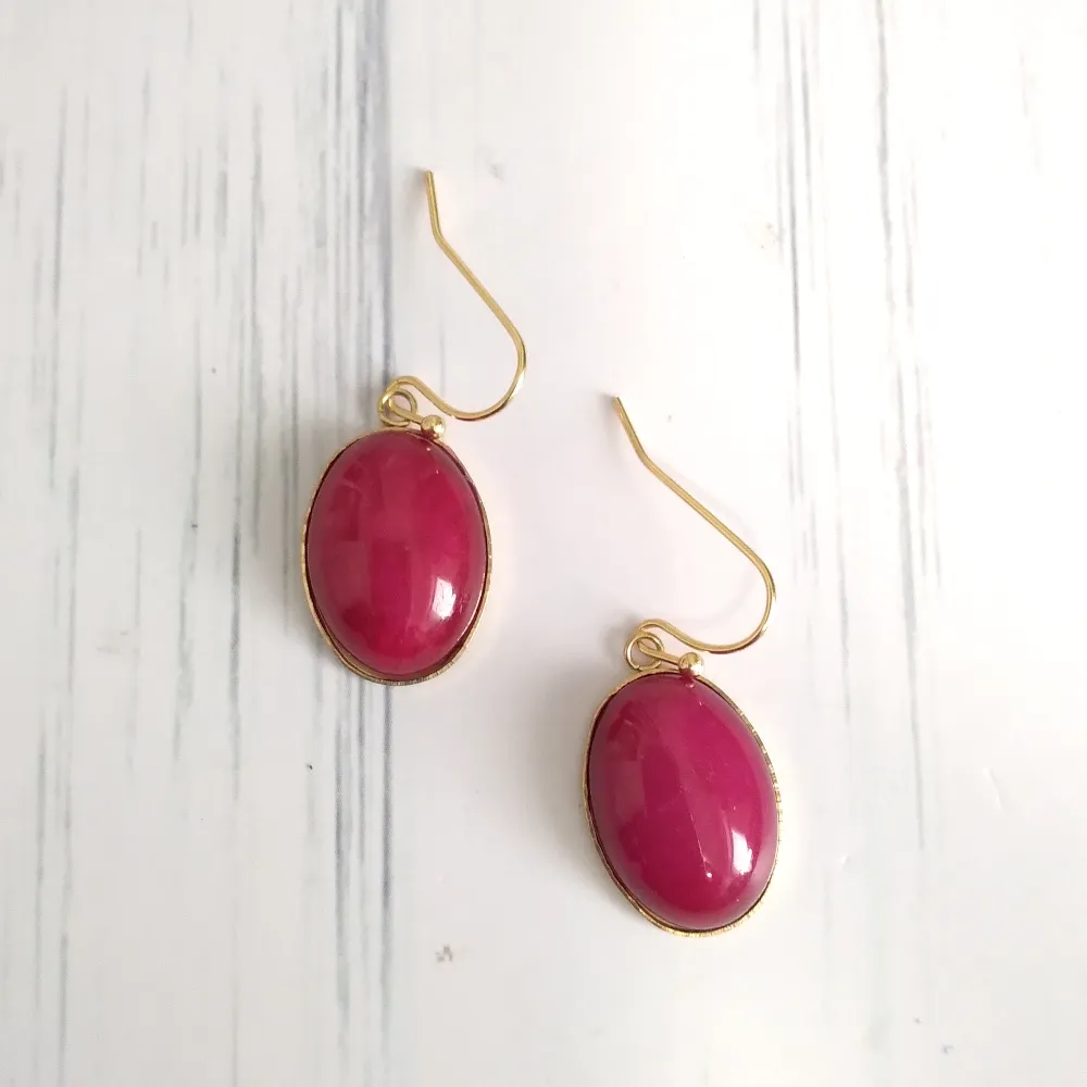 Red Jade Single Gem Drop  Earrings