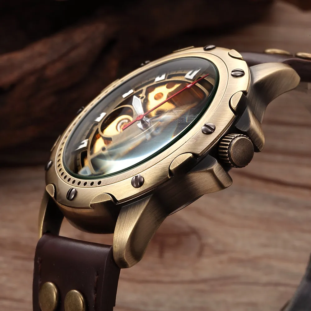 Retro Bronze Skeleton Watch