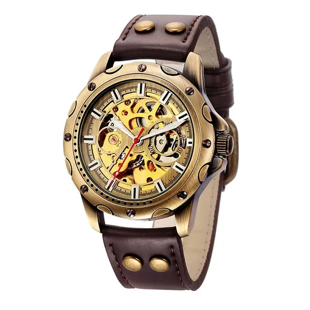 Retro Bronze Skeleton Watch